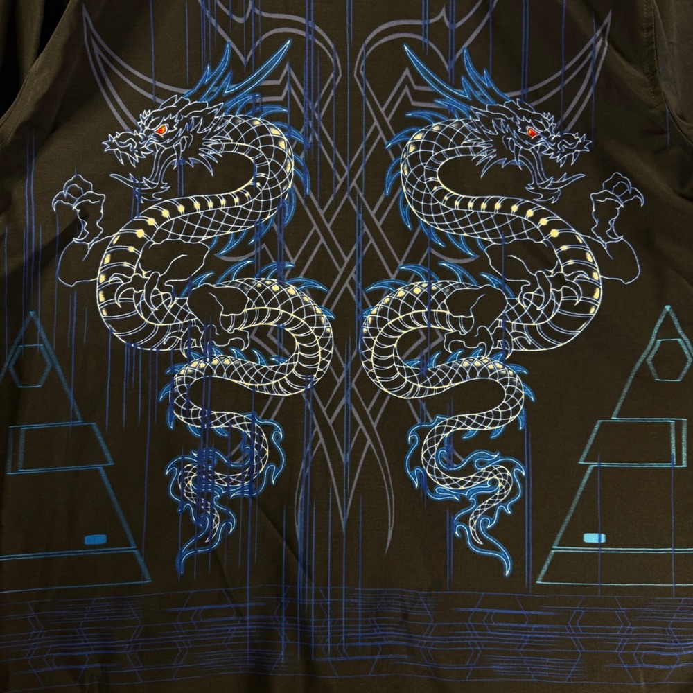 Authentic Shaolin Button Down Shirt Youth XL/18 Adult M Retro Tribal Dragon Y2K - Picture 4 of 7